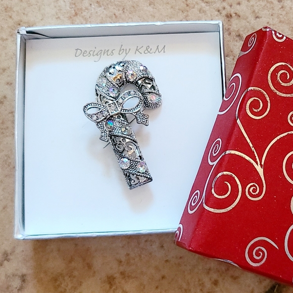 Silver Candy Cane Brooch - Picture 1 of 5